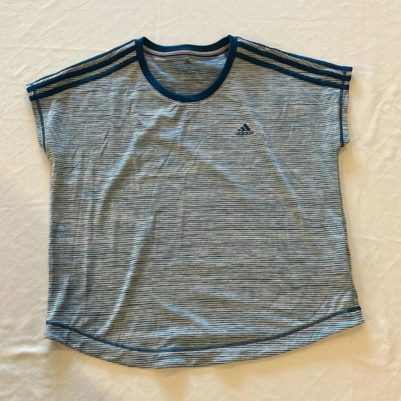 adidas Womens Short Sleeves Climalite‎ Striped T-Shirt Medium EUC - Picture 1 of 4